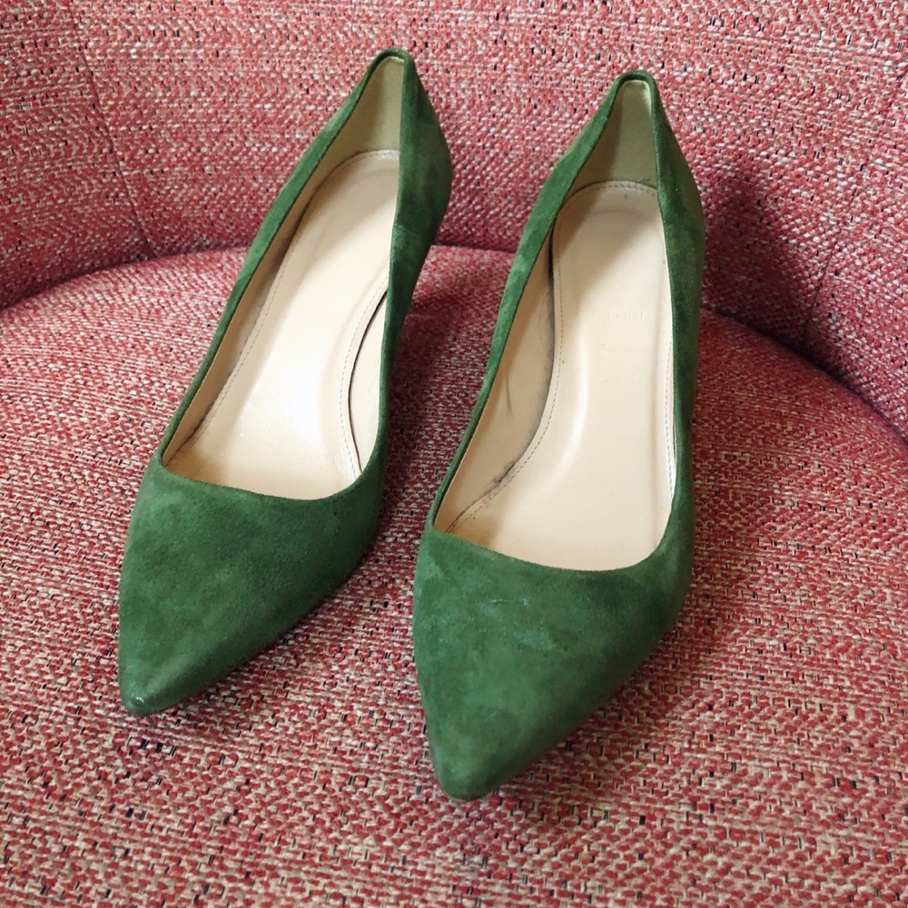 J.Crew green suede kitten heel pumps